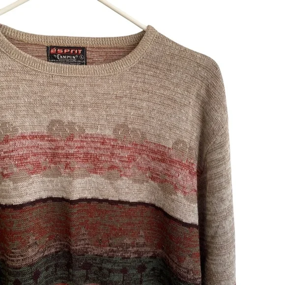 Vintage 1970's Esprit by CAMPUS Aztec Ombré Striped Colorblock Knit Sweater L - Picture 3 of 8